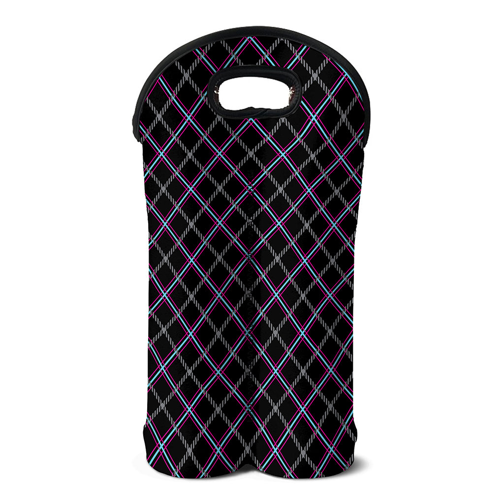 Black Grey Blue And Pink Tartan Print Double Neoprene Wine Tote