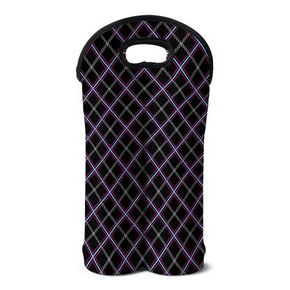 Black Grey Blue And Pink Tartan Print Double Neoprene Wine Tote