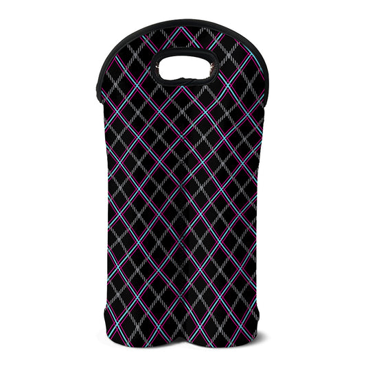 Black Grey Blue And Pink Tartan Print Double Neoprene Wine Tote