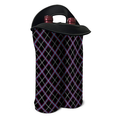 Black Grey Blue And Pink Tartan Print Double Neoprene Wine Tote