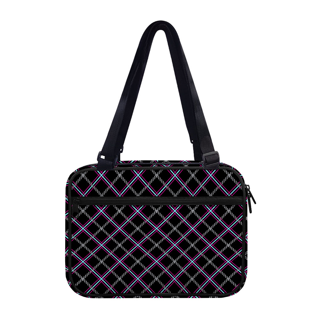Black Grey Blue And Pink Tartan Print Double Strap Bible Bag