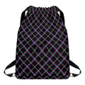 Black Grey Blue And Pink Tartan Print Drawstring Backpack