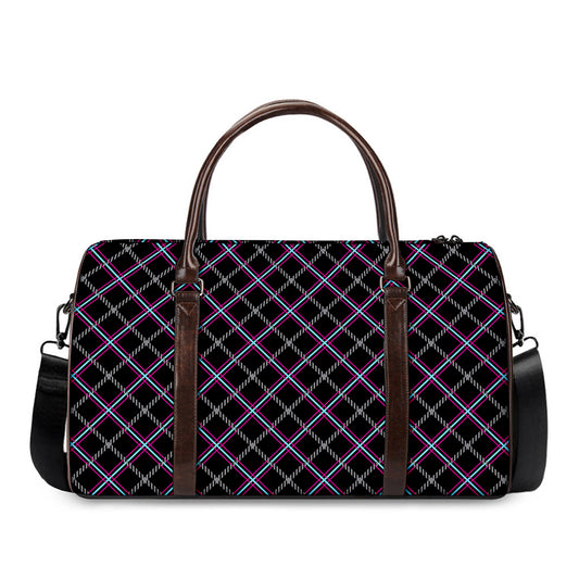 Black Grey Blue And Pink Tartan Print Duffle Bag