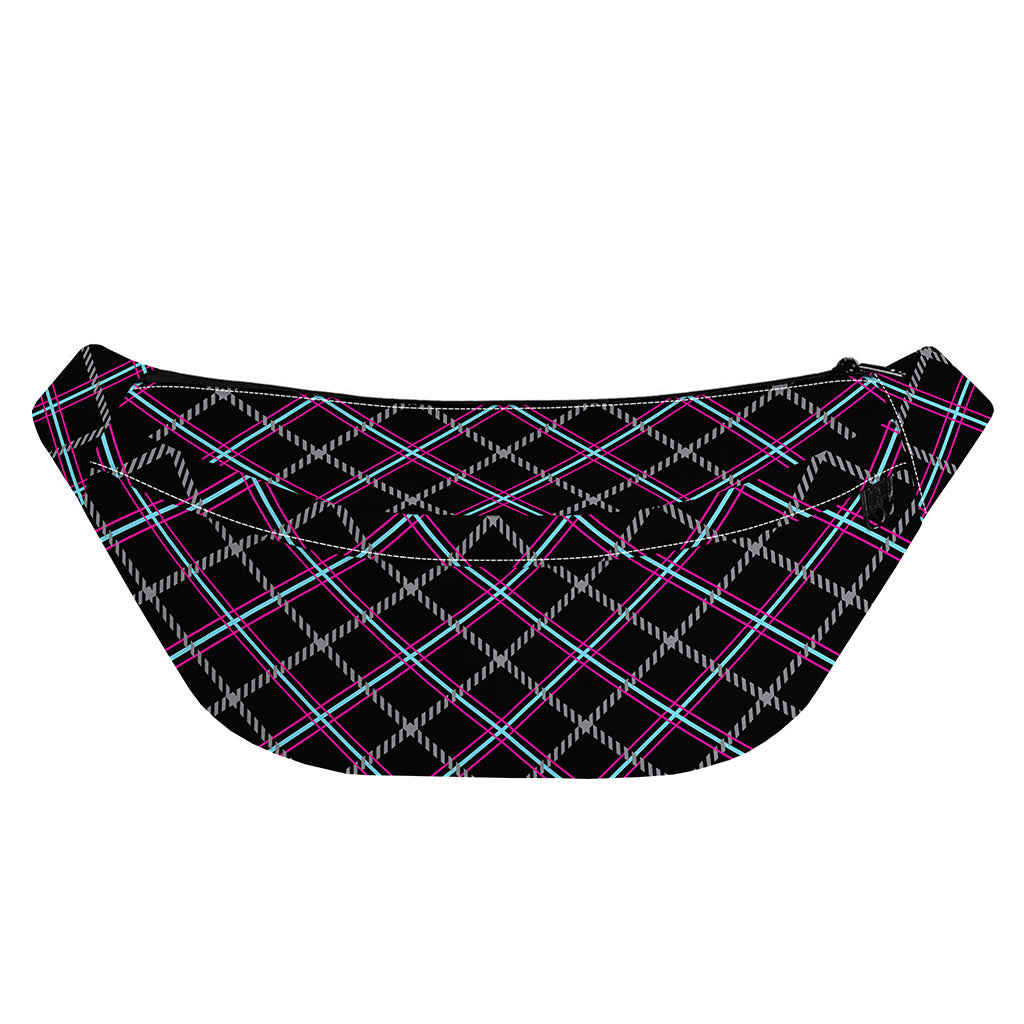 Black Grey Blue And Pink Tartan Print Fanny Pack