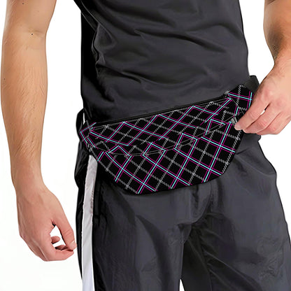 Black Grey Blue And Pink Tartan Print Fanny Pack