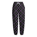 Black Grey Blue And Pink Tartan Print Fleece Lined Knit Pants