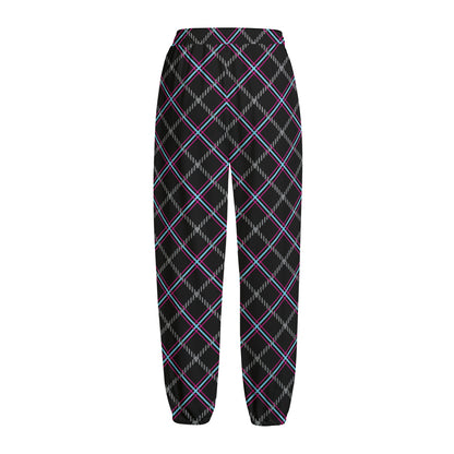 Black Grey Blue And Pink Tartan Print Fleece Lined Knit Pants