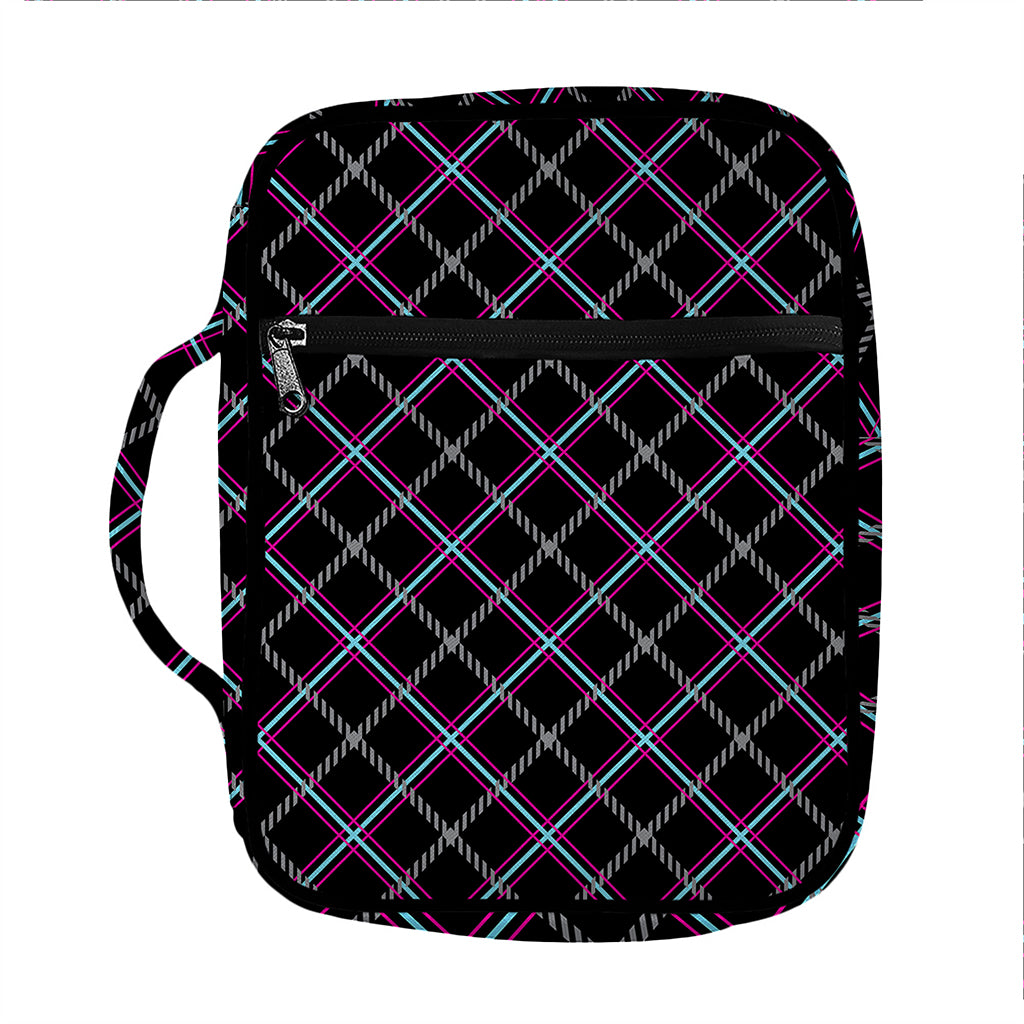Black Grey Blue And Pink Tartan Print Front Pocket Bible Bag