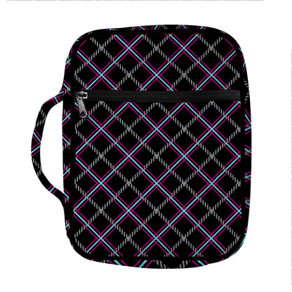 Black Grey Blue And Pink Tartan Print Front Pocket Bible Bag