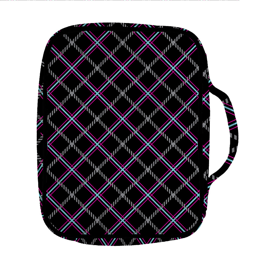 Black Grey Blue And Pink Tartan Print Front Pocket Bible Bag