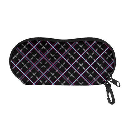 Black Grey Blue And Pink Tartan Print Glasses Case