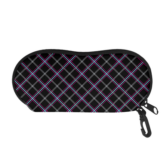 Black Grey Blue And Pink Tartan Print Glasses Case