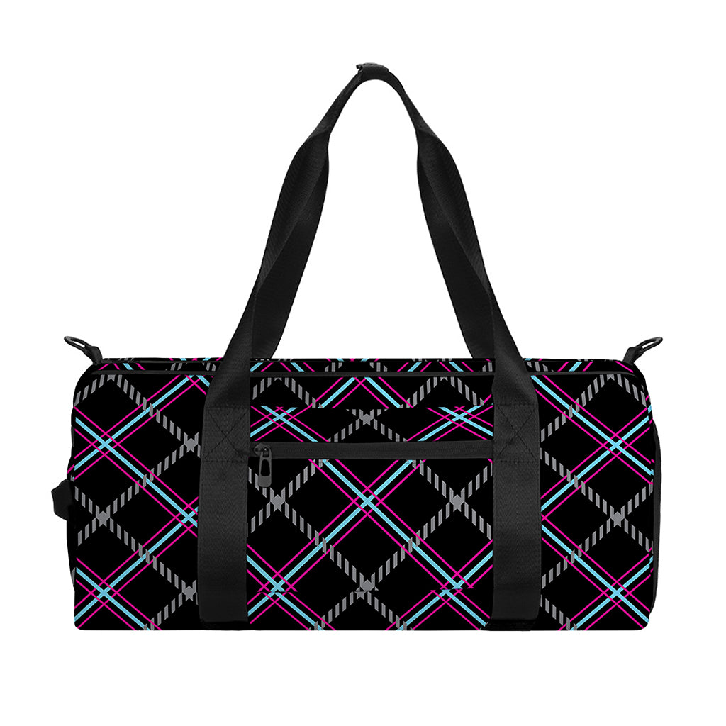 Black Grey Blue And Pink Tartan Print Gym Bag