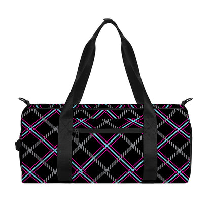 Black Grey Blue And Pink Tartan Print Gym Bag