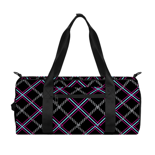 Black Grey Blue And Pink Tartan Print Gym Bag