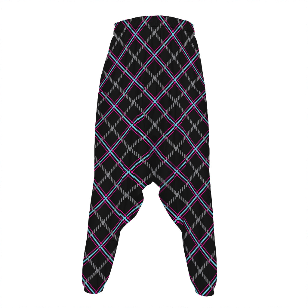 Black Grey Blue And Pink Tartan Print Hammer Pants