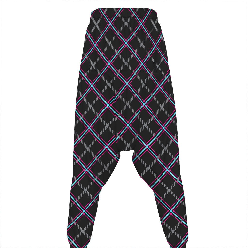 Black Grey Blue And Pink Tartan Print Hammer Pants