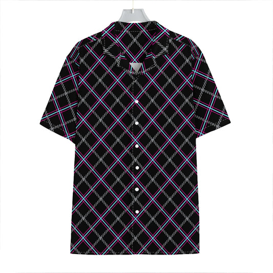 Black Grey Blue And Pink Tartan Print Hawaiian Shirt