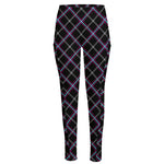 Black Grey Blue And Pink Tartan Print High-Waisted Pocket Leggings