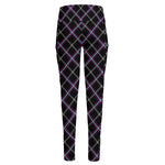 Black Grey Blue And Pink Tartan Print High-Waisted Pocket Leggings