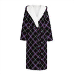 Black Grey Blue And Pink Tartan Print Hooded Bathrobe