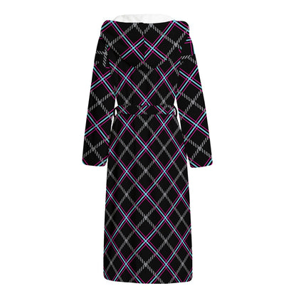 Black Grey Blue And Pink Tartan Print Hooded Bathrobe