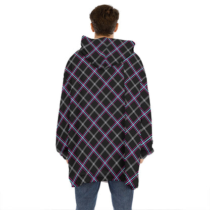 Black Grey Blue And Pink Tartan Print Hoodie Blanket