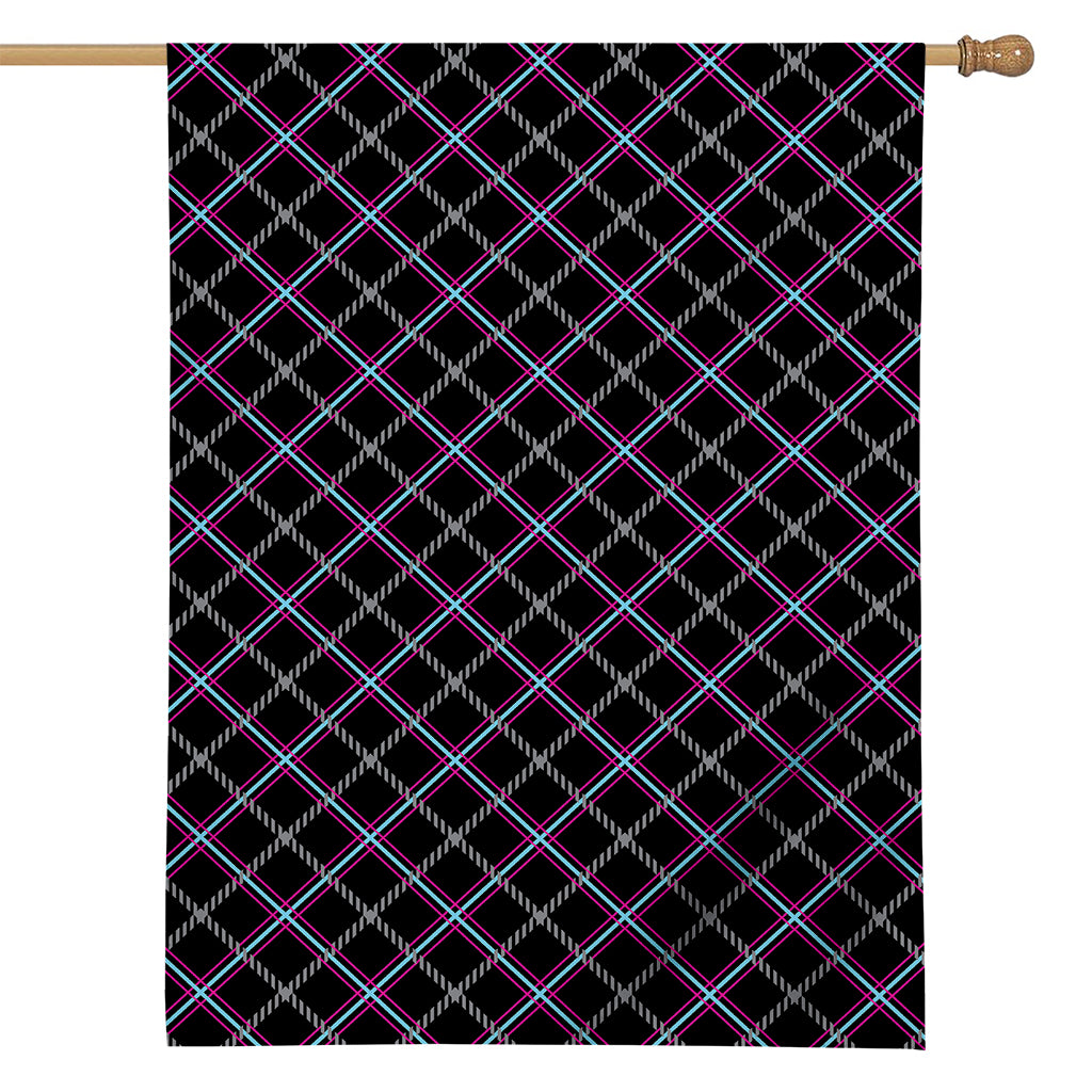 Black Grey Blue And Pink Tartan Print House Flag
