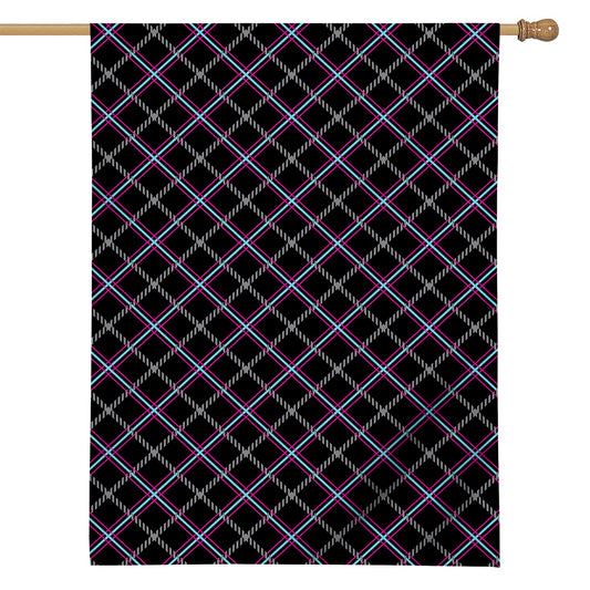 Black Grey Blue And Pink Tartan Print House Flag