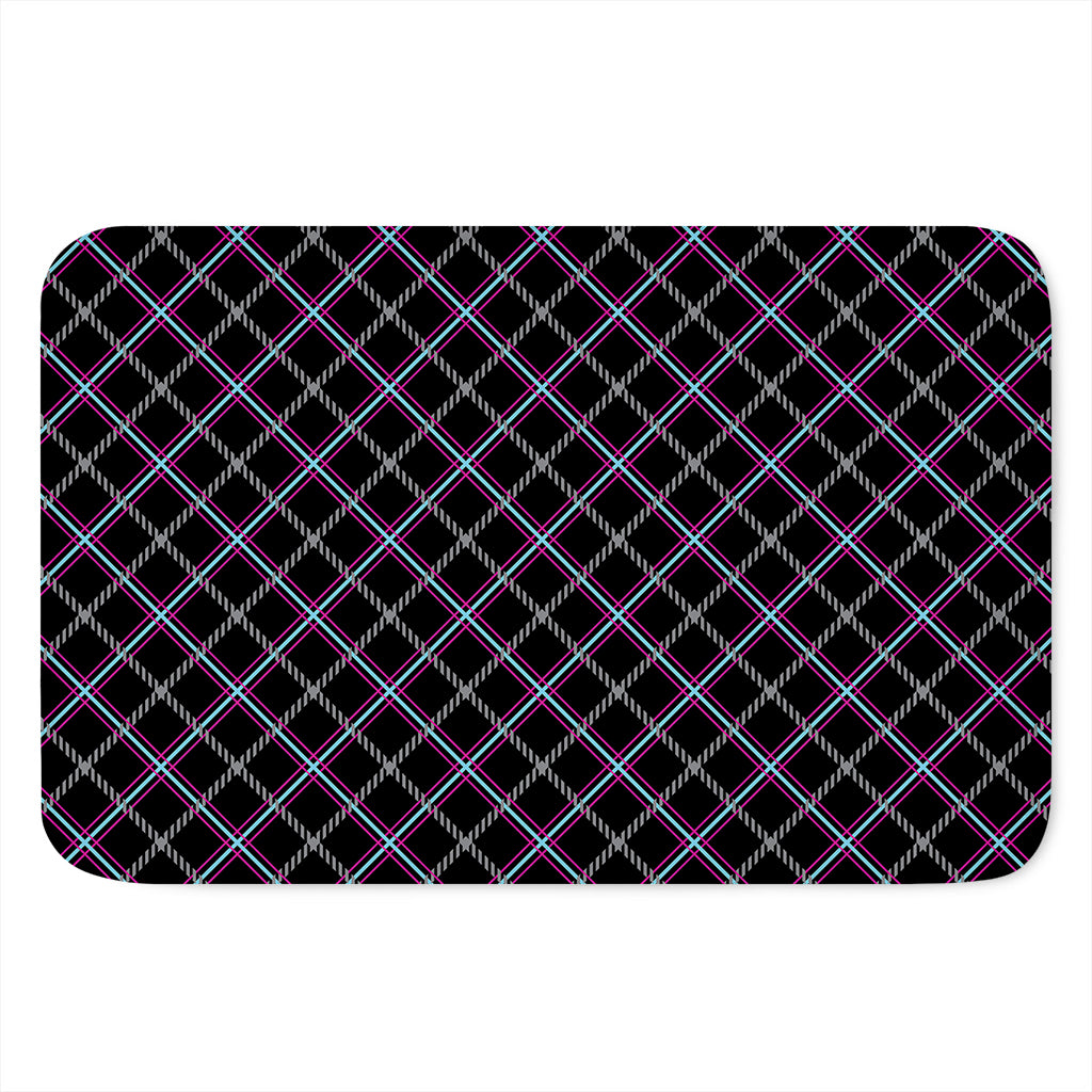 Black Grey Blue And Pink Tartan Print Indoor Door Mat