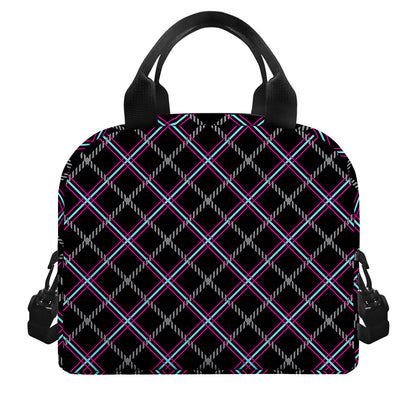Black Grey Blue And Pink Tartan Print Insulated Lunch Bag