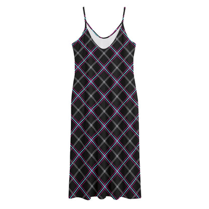 Black Grey Blue And Pink Tartan Print Jersey Midi Cami Dress