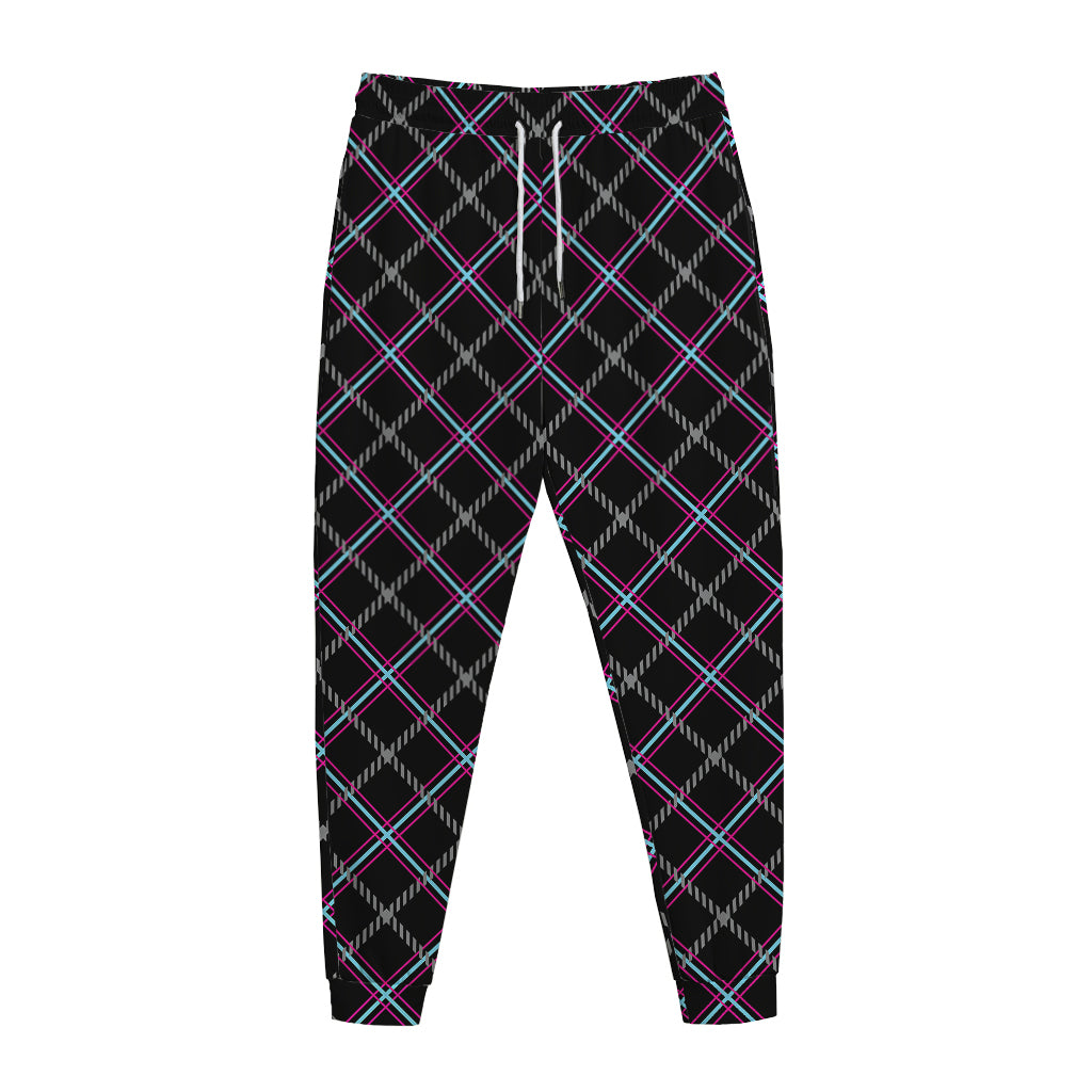 Black Grey Blue And Pink Tartan Print Jogger Pants