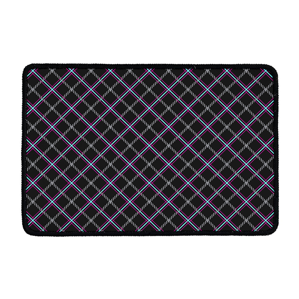 Black Grey Blue And Pink Tartan Print Kitchen Mat