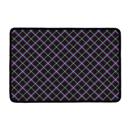 Black Grey Blue And Pink Tartan Print Kitchen Mat