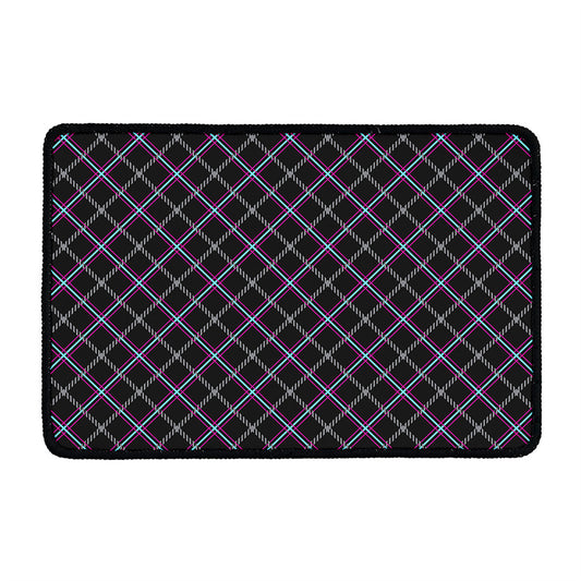 Black Grey Blue And Pink Tartan Print Kitchen Mat