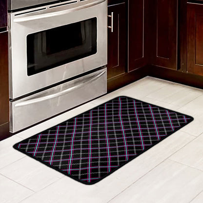 Black Grey Blue And Pink Tartan Print Kitchen Mat