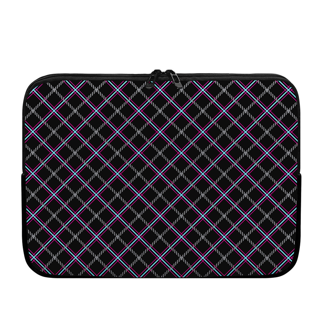 Black Grey Blue And Pink Tartan Print Laptop Sleeve