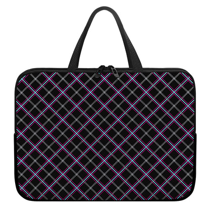 Black Grey Blue And Pink Tartan Print Laptop Sleeve With Handle