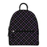 Black Grey Blue And Pink Tartan Print Leather Backpack