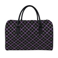 Black Grey Blue And Pink Tartan Print Leather Duffel Bag