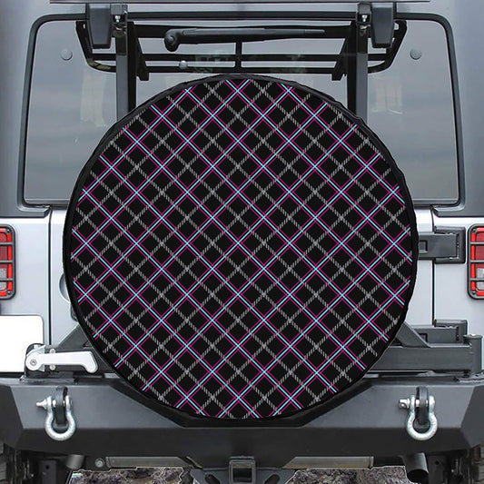 Black Grey Blue And Pink Tartan Print Leather Spare Tire Cover