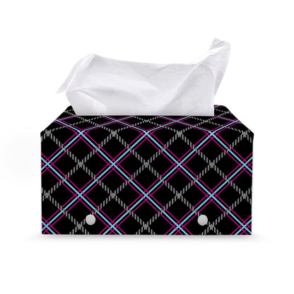 Black Grey Blue And Pink Tartan Print Leather Tissue Box Cover