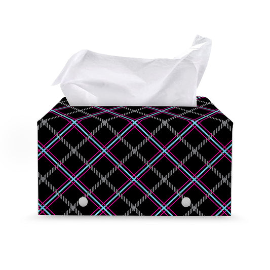 Black Grey Blue And Pink Tartan Print Leather Tissue Box Cover