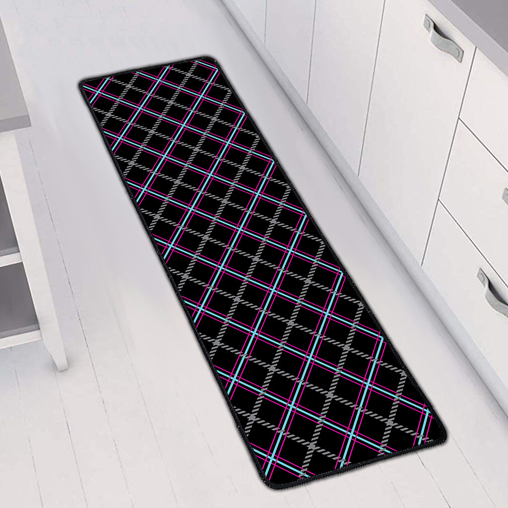 Black Grey Blue And Pink Tartan Print Long Kitchen Mat