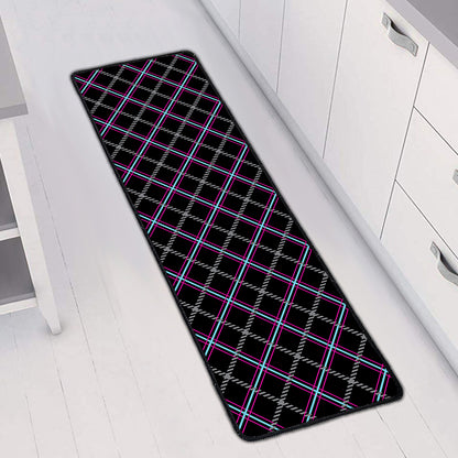 Black Grey Blue And Pink Tartan Print Long Kitchen Mat
