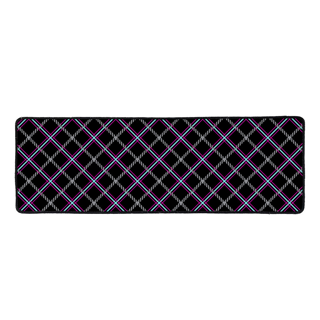 Black Grey Blue And Pink Tartan Print Long Kitchen Mat