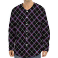 Black Grey Blue And Pink Tartan Print Long Sleeve Baseball Jersey