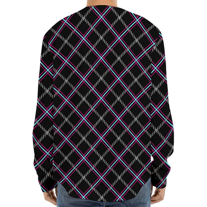 Black Grey Blue And Pink Tartan Print Long Sleeve Baseball Jersey