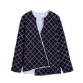 Black Grey Blue And Pink Tartan Print Long Sleeve Short Coat